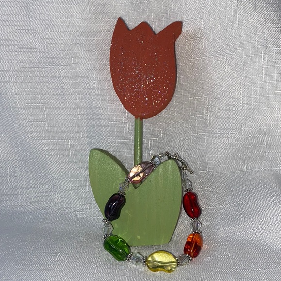 Handcrafted Rainbow Jellybean Bracelet w/crystals - Picture 3 of 7